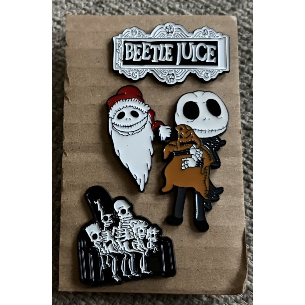 Disney Tim Burton Nightmare Before Christmas Beetlejuice Halloween 4 Pc Pin Set